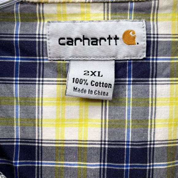 Carhartt Shirt Adult Size 2XL Yellow Plaid Relaxed Fit Short Sleeve Dungaree Men - Picture 5 of 13